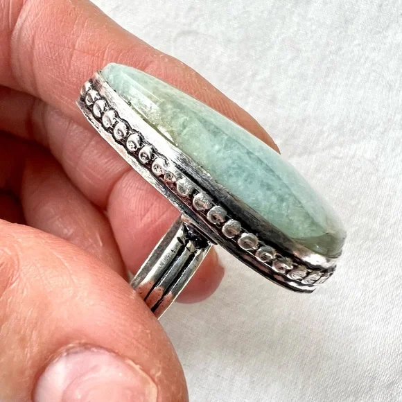 925 Moonwater AQUAMARINE Teardrop Ring 7.5 - Picture 4 of 8